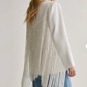 Pearl Trim Fringe Oversized Blazer